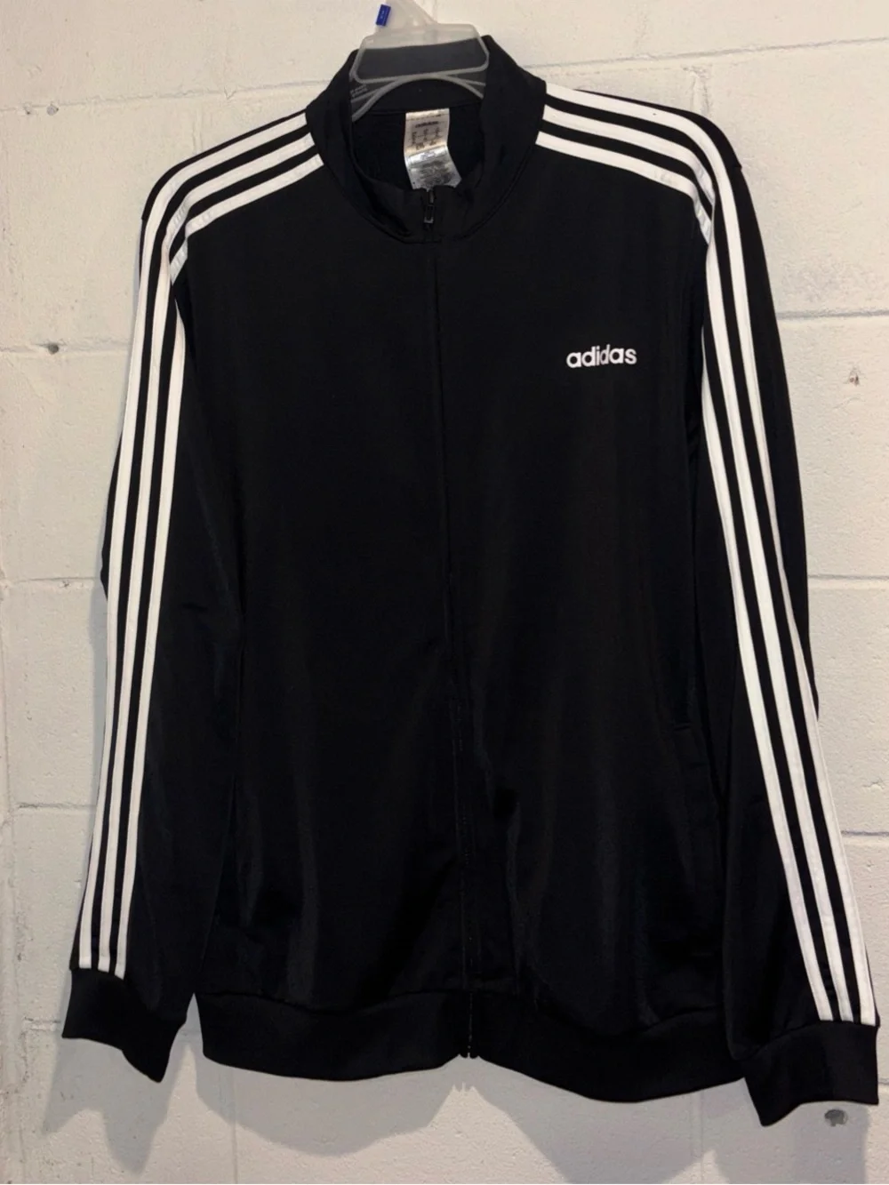 Adidas men’s black three stripes full zip track jacket with pockets